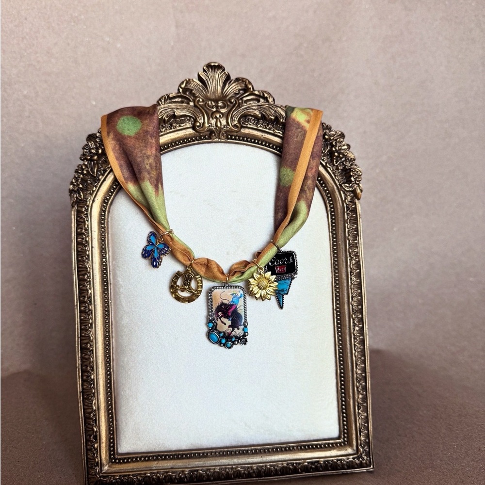 Colorful Scarf Necklace with Charms